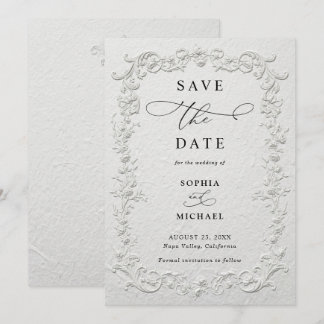 Faux Embossed Floral Wedding Save the Date  I Invitation