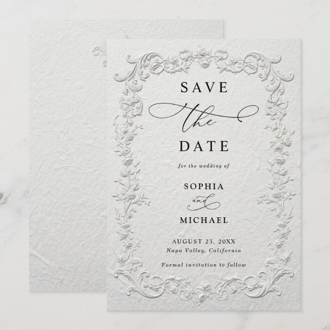 Faux Embossed Floral Wedding Save the Date  I Invitation (Front/Back)