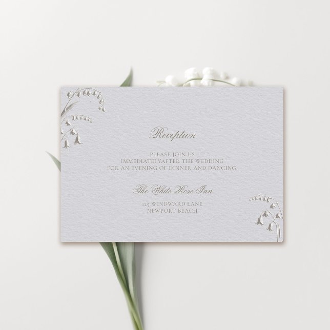Faux Embossed Lily Valley Formal Reception Wedding Enclosure Card (formal wedding reception details card classic traditional faux embossed lily of the valley ivory)