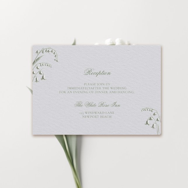Faux Embossed Lily Valley Green Reception Wedding Enclosure Card (formal wedding reception details card classic traditional faux embossed lily of the valley green)