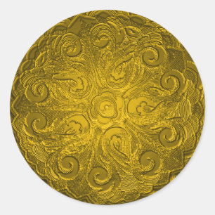 Faux Embossed Look Ornate Seal, Gold Classic Round Sticker