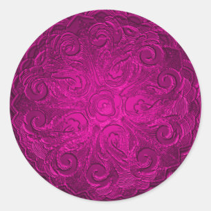 Faux Embossed Look Ornate Seal, Hot Pink Classic Round Sticker