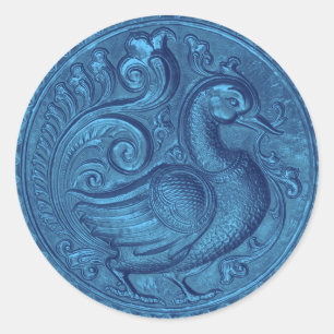Faux Embossed Peacock Blue Set 1026 Classic Round Sticker