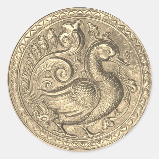 Faux Embossed Peacock Gold Set 1026 Classic Round Classic Round Sticker (Front)