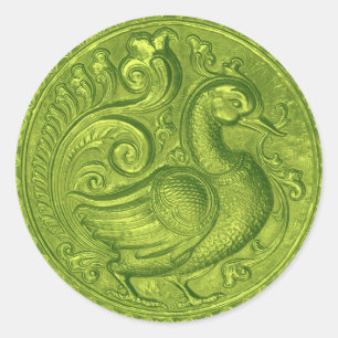 Faux Embossed Peacock Lime Green Set 1026 Classic Round Sticker