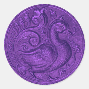 Faux Embossed Peacock Purple Set 1026 Classic Round Sticker