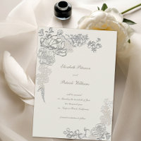 Faux Embossed Peony Calligraphy Formal Wedding