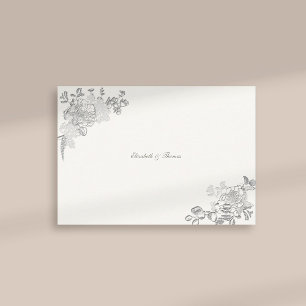 Faux Embossed Peony Classic Chic Wedding Thank You Card