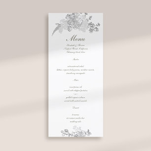 Faux Embossed Peony Classic Formal Ivory Wedding Menu