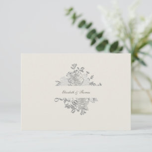 Faux Embossed Peony Formal Ecru Wedding Thank You Card