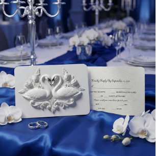 Faux Embossed Plaster Swans Heart Relief RSVP Card