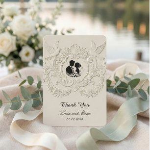 Faux Embossed Relief Cameo Silhouette Wedding Thank You Card