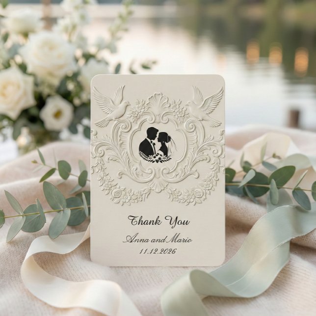 Faux Embossed Relief Cameo Silhouette Wedding Thank You Card (Creator Uploaded)