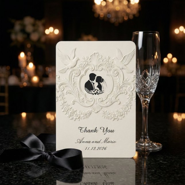 Faux Embossed Relief Cameo Silhouette Wedding Thank You Card (Creator Uploaded)