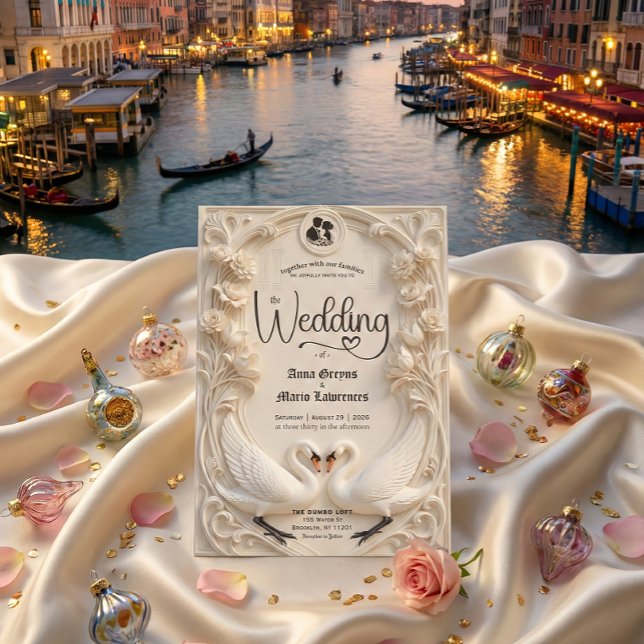 Faux Embossed Relief Sculpted Swans Wedding  Invitation (Creator Uploaded)