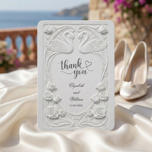 Faux Embossed Relief Swans Formal Wedding Thank You Card