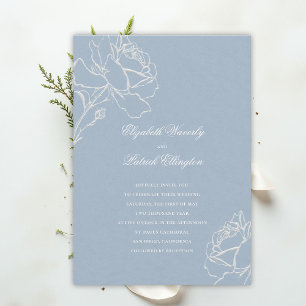 Faux Embossed Roses Blue Formal Classic Wedding Invitation