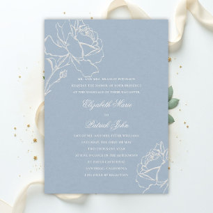 Faux Embossed Roses Blue Formal Parents Wedding Invitation