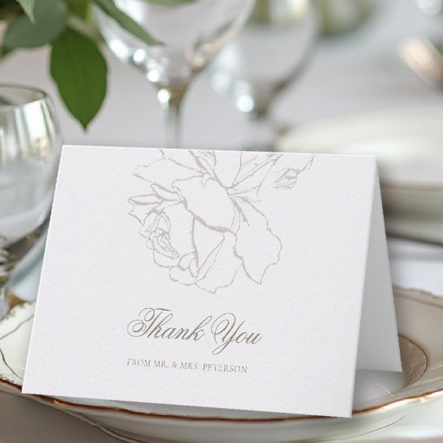 Faux Embossed Roses Classic Formal Wedding Pearl Thank You Card (ethereal wedding theme pearl folded thank you formal traditional modern classic floral roses elevate)