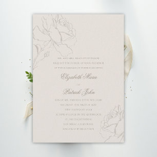 Faux Embossed Roses Ecru Formal Parents Wedding Invitation