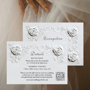Faux Embossed Roses Elegant Script Details Wedding Enclosure Card