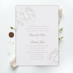 Faux Embossed Roses Pearl Formal Parents Wedding Invitation