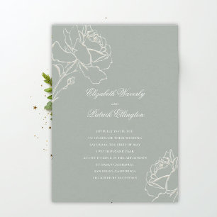 Faux Embossed Roses Sage Green Classic Wedding Invitation