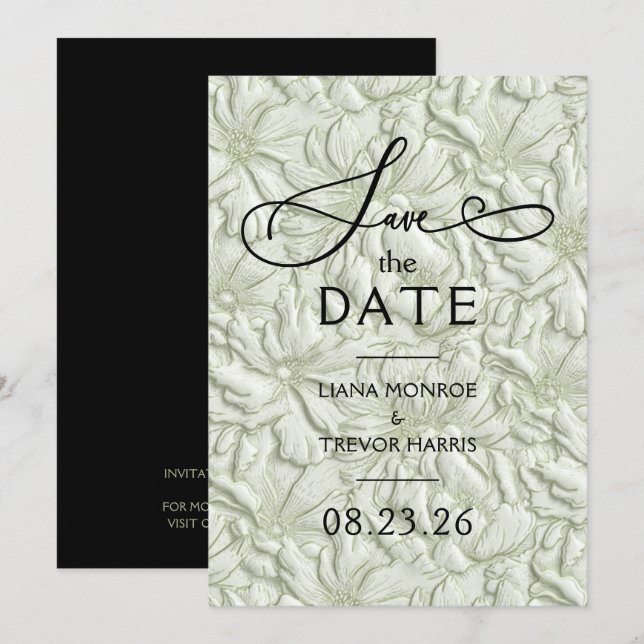 Faux Embossed Sage Green Floral Wedding Save The Date (Front/Back)