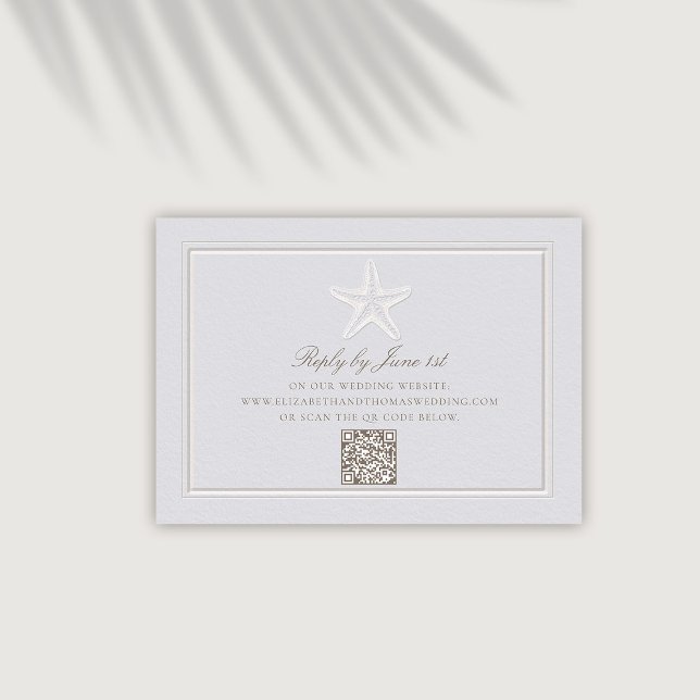 Faux Embossed Starfish Coastal QR Wedding Response (coastal wedding qr rsvp respond reply classic formal traditional frame faux embossed starfish nautic)