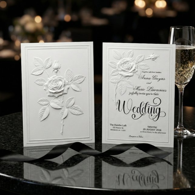 Faux Embossed White Rose Formal Wedding Invitation (Creator Uploaded)