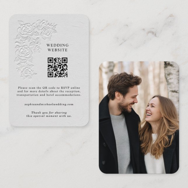 Faux Embossed White Roses Enclosure Card (Front/Back)