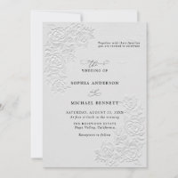 Faux Embossed White Roses Wedding Invitation