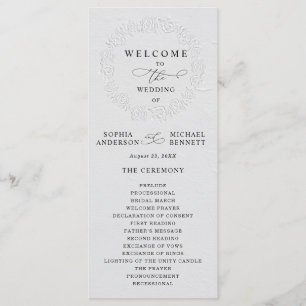 Faux Embossed White Roses Wedding Program