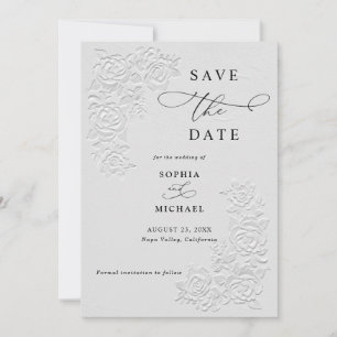 Faux Embossed White Roses Wedding Save the Date  Invitation