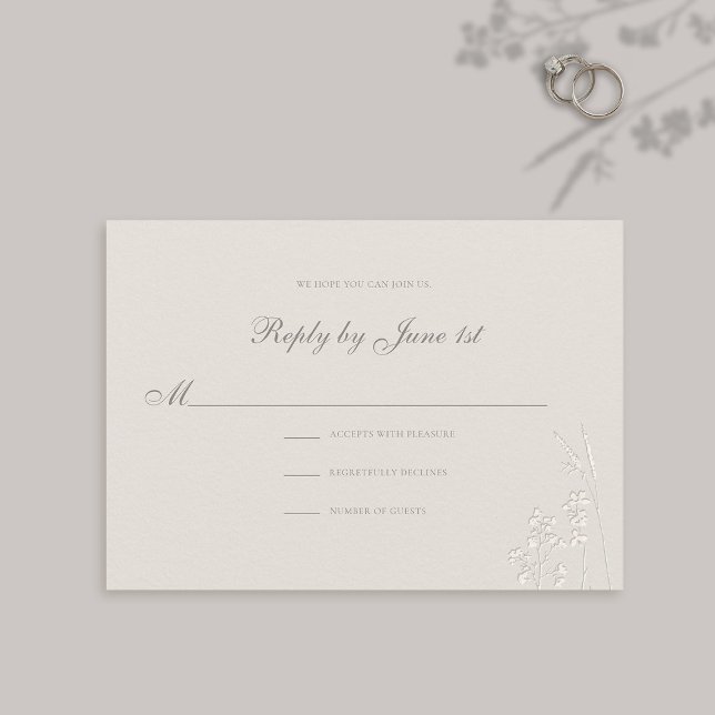 Faux Embossed Wildflowers Classic Wedding Response (formal wedding response card traditional reply ecru faux embossed wildflowers elegant modern classic)