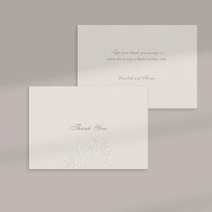 Faux Embossed Wildflowers Ecru Wedding Thank You Card