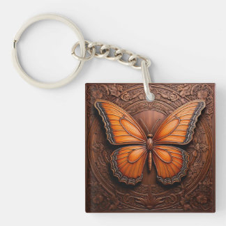 Faux Embossed Wood Butterfly Keychain
