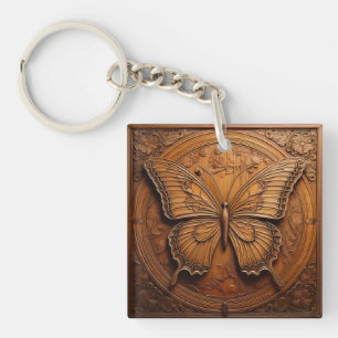 Faux Embossed Wood Butterfly Keychain