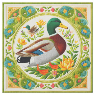 Faux Embroidered and Quilted Look Mallard Duck Fabric