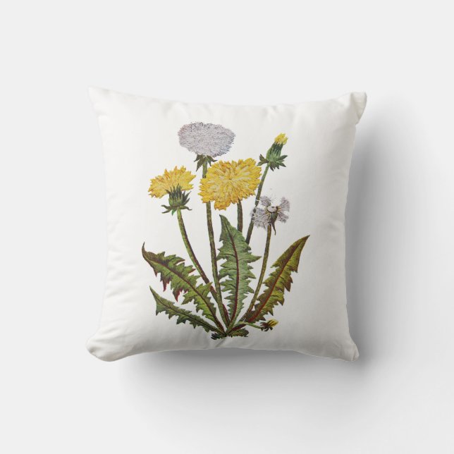 Faux Embroidered Dandelions Pillow (Front)