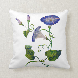 Faux Embroidery - Blue Morning Glory Throw Pillow