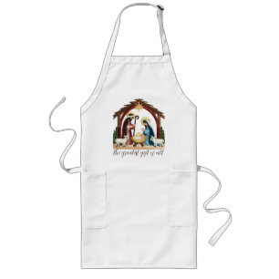 Faux Embroidery Nativity Religious Christmas Long Apron