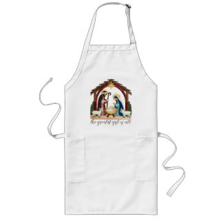 Faux Embroidery Nativity Religious Christmas Long Apron