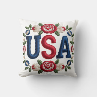 Faux Embroidery USA Throw Pillow