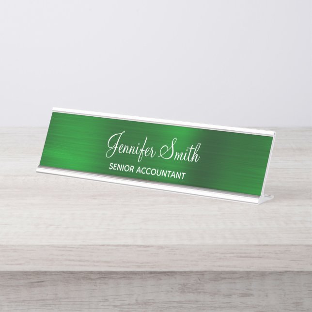 Faux Emerald Green Foil Desk Name Plate (Front)
