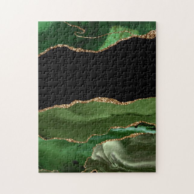 Faux Emerald Green Marbled Agate Contemporary Jigsaw Puzzle (Vertical)