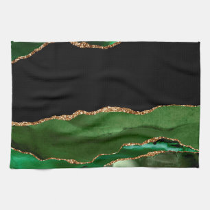 Faux Emerald Green Marbled Agate Contemporary Kitchen Towel