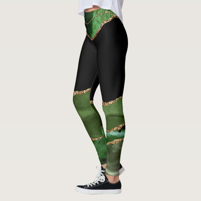 Faux Emerald Green Marbled Agate Contemporary Leggings (Left)