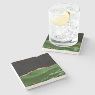 Faux Emerald Green Marbled Agate Contemporary Stone Coaster