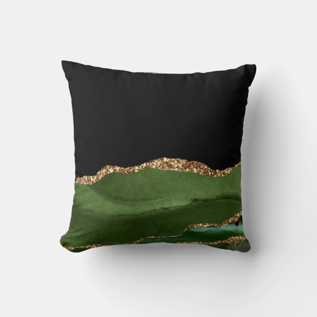Faux Emerald Green Marbled Agate Contemporary Throw Pillow (Front)